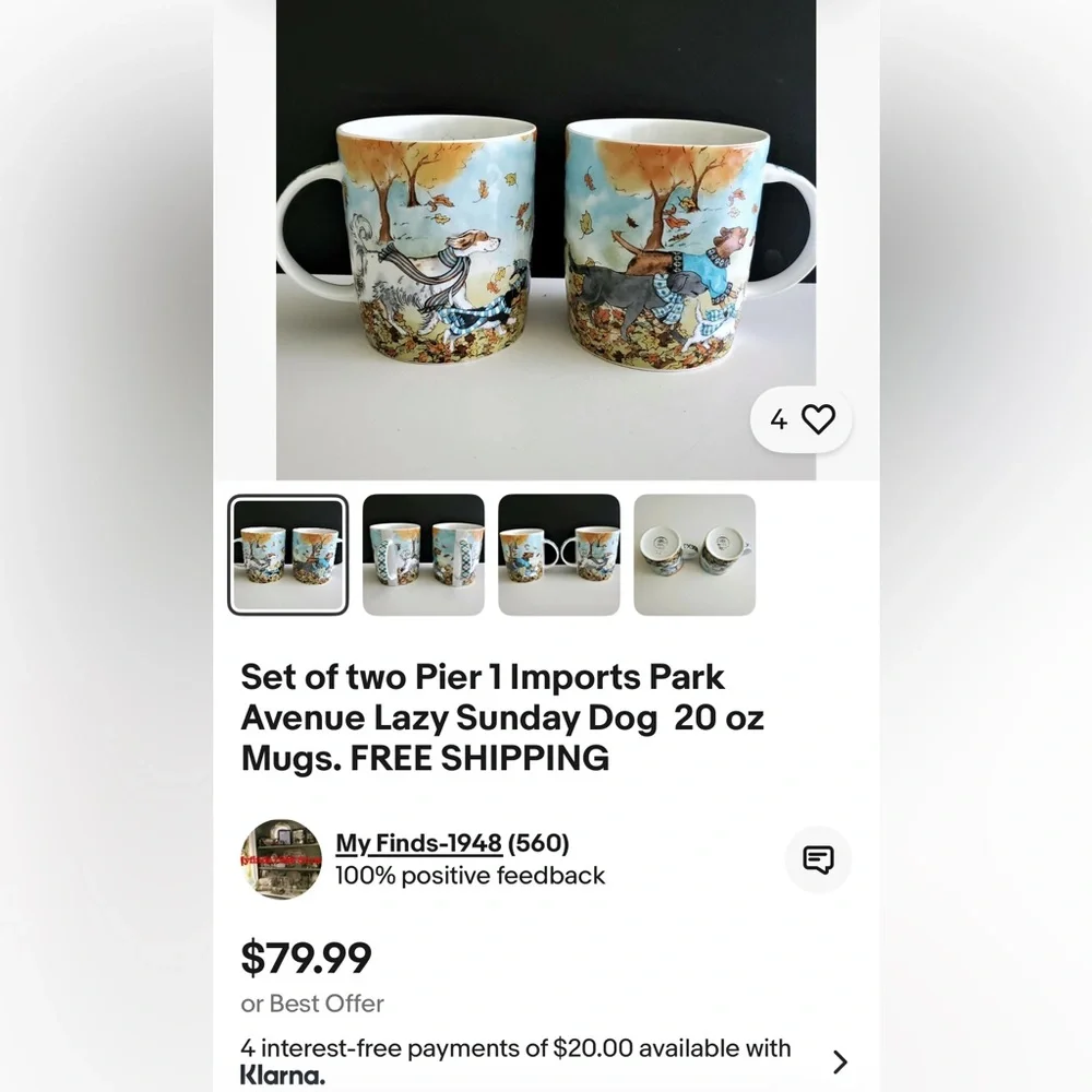 2 Pier 1 Imports Park Ave Lazy Sunday Autumn Dogs, 20 oz Mugs